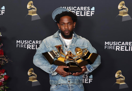 Los Angeles, CA - February 2, 2025: Kendrick Lamar at the 67th Grammys Awards held at the Crypto.com Arena in Los Angeles, CA Sunday, Feb. 2, 2025. (Jason Armond / Los Angeles Times)