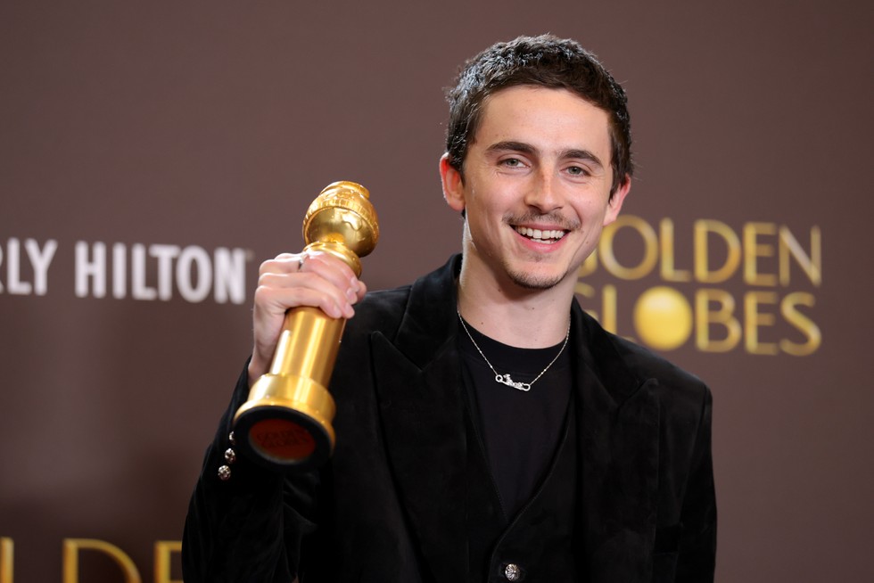 BEVERLY HILLS, CALIFORNIA - JANUARY 11: (FOR EDITORIAL USE ONLY) Timothée Chalamet, winner of the Best Performance by a Male Actor in a Motion Picture – Musical or Comedy award for "Marty Supreme," poses in the press room during the 83rd annual Golden Globe Awards at The Beverly Hilton on January 11, 2026 in Beverly Hills, California. (Photo by Frazer Harrison/WireImage)